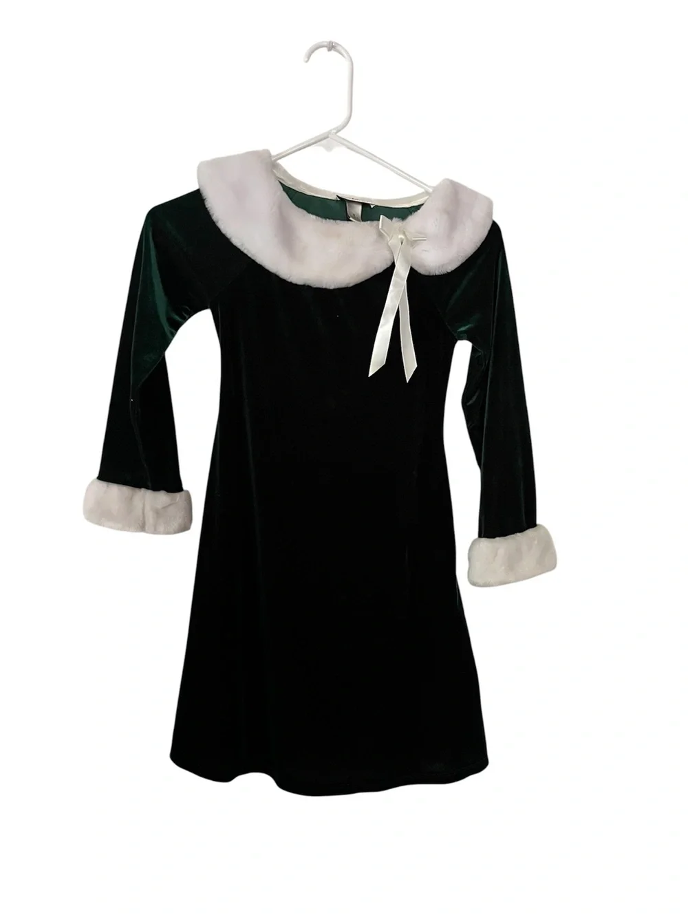 iZ Byer California Girls Sz8 Green Velvet Holiday Dress, White Faux Fur Trim